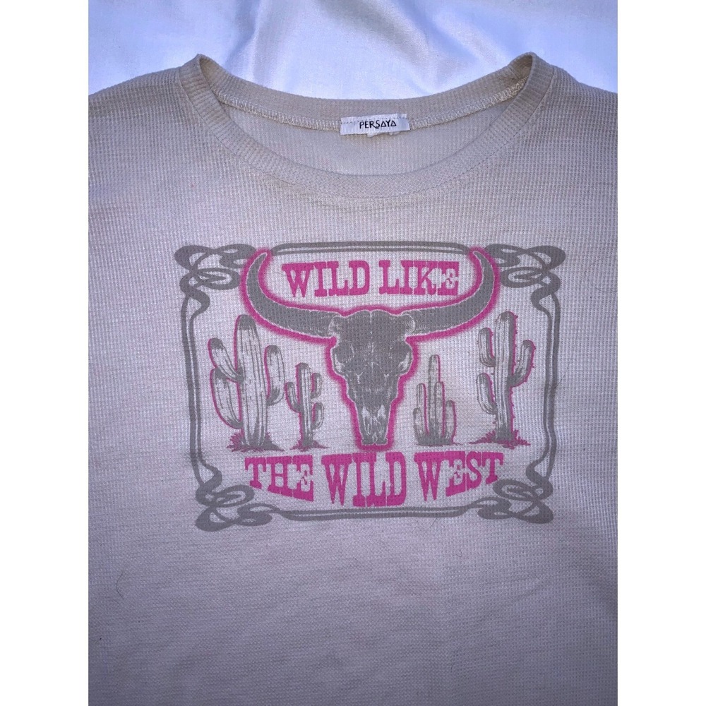 Persaya Wild West‎ Graphic Thermal Long Sleeve Crop Top Western Style